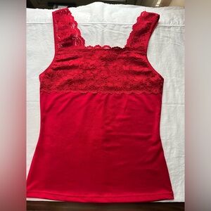 Vintage Cinema Etoile Lace Tank Top Red Size M Made in USA Y2K Coquette
